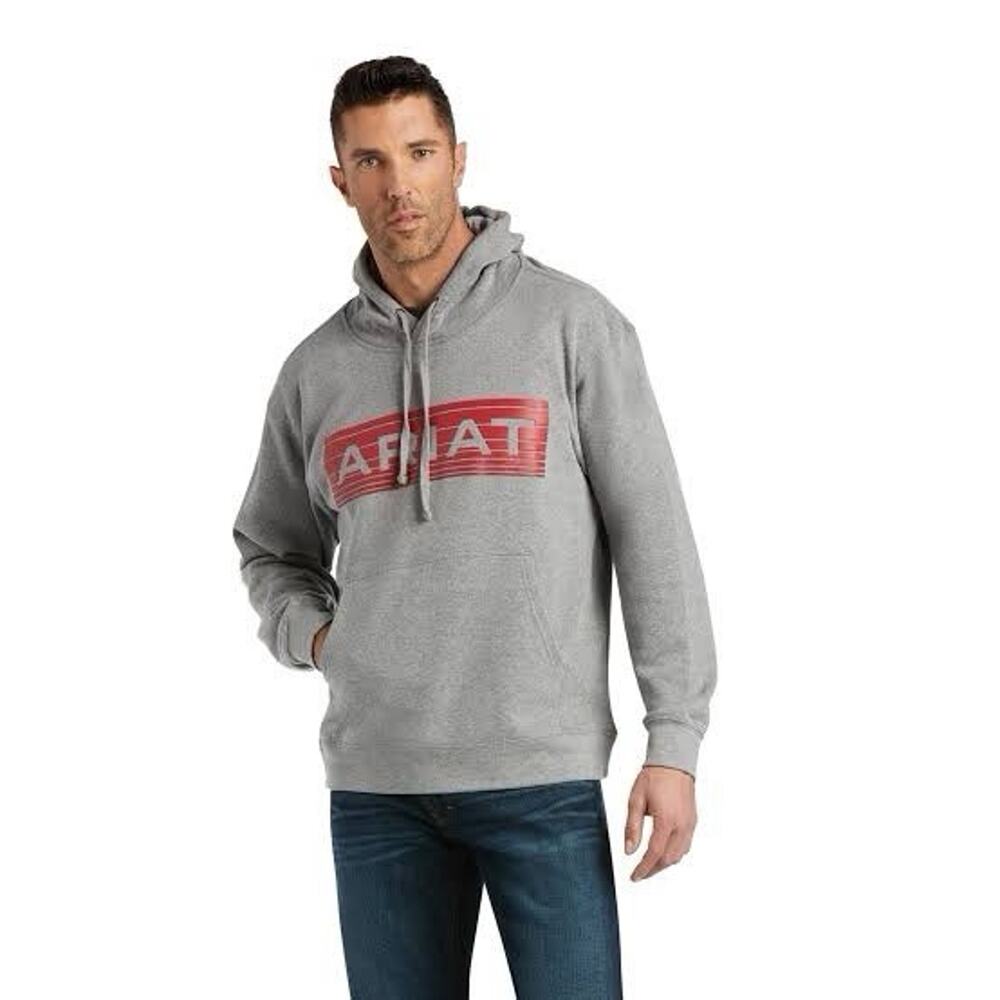 Ariat Men’s Basic Hoodie Sweatshirt Gray Red Logo Pullover Fleece M 10037816 $45